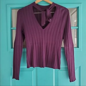 Intermix Purple V-Neck Ribbed Women's Top